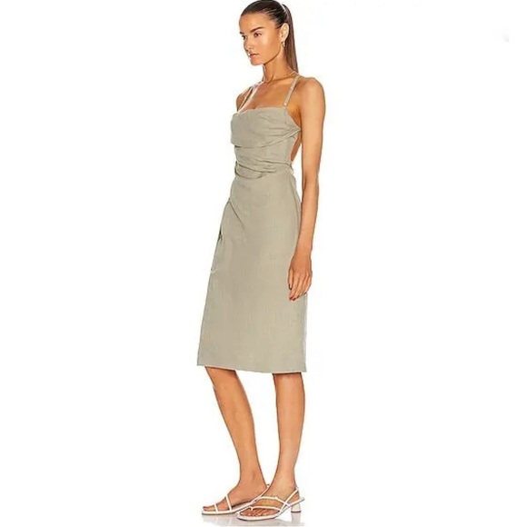 Jacquemus Linen La Robe Laurier Midi Dress Sage Green - Picture 5 of 15